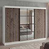 A&J MöbelLand Schwebetürenschrank NORIVO Kleiderschrank 200 cm mit Spiegel & Holzlamellen