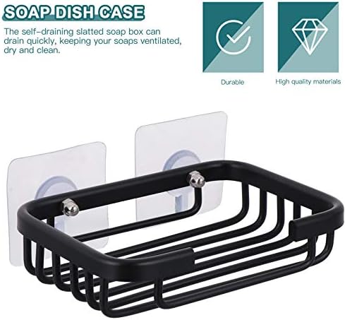 Cabilock 1 Set Soap Dish Wall Mounted Soap Holder Shower Caddy Self Adhesive Stainless Steel Drain Soap Tray Bath Organizer for Bathroom Kitchen Black
