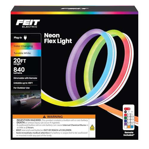 Image of Feit Electric 20ft Outdoor Neon Flex Light, Color & Tunable White, Dimmable, Bendable Strip with Remote Control, Chasing Effects, Plug-in, Connectable up to 40ft, Ideal for Decks & Patios, NF20 /CHASE