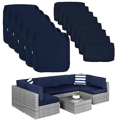 ClawsCover 14Pack Outdoor Patio Seat and Back Cushions Replacement Covers Fit for 7Pieces 6-Seater Wicker Rattan Sectional Couch Chair Furniture Set,Navy-Include Cover Only (Large)