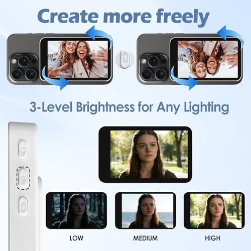 Selfie Monitor Screen for iPhone/Android,Magnetic Phone Vlog Selfie Screen with 1500mAh Battery&Bluetooth Remote,Wireless Back Camera Monitor for Live Streaming/TikTok (White) by SATIDI - Used condition - Image 3