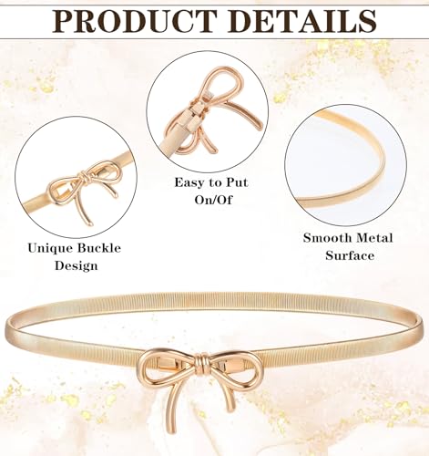 Gold Belt, Bow Belts for Women, Women's Skinny Elastic Stretchy Chain Belt with Bow Knot, Adjustable Formal/Casual Waist Accent for Shirts & Clothing4
