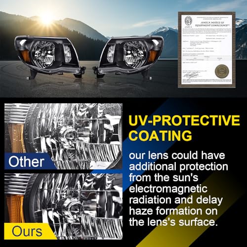 Image of GRAND ORANGE Pair Front Headlights Assembly, Compatible with Toyota Tacoma 2005-2011, Left Driver & Right Passenger Clear Lens Chrome Housing Amber Reflector, 8111004163, TO2503157, 8115004163