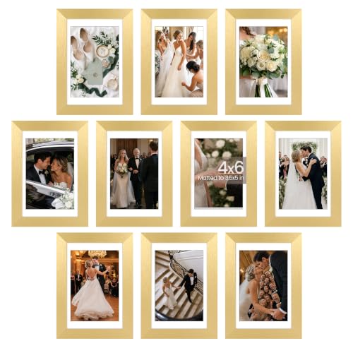 Image of upsimples 4x6 Picture Frame, Photo Collage Wall Decor Set of 10, Gold | Fit 3.5x5 and 4 x 6 Photos, Wall or Tabletop Display, For Gallery Hallway Living Room, For Christmas Mother's Day Wedding