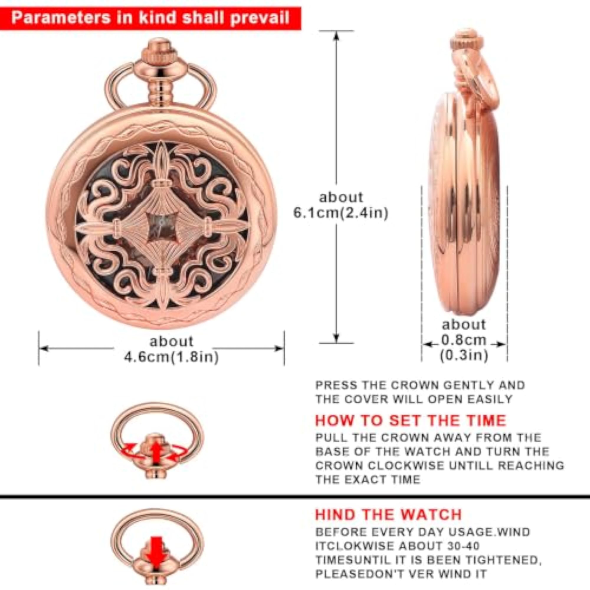 Rose Gold Roman Numerals Mechanical Pocket Watch
