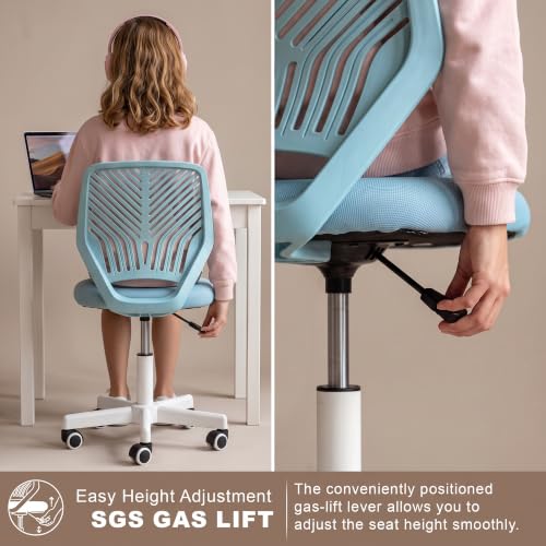 Image of DROGO Nova Ergonomic Office Chair, Armless Mesh Desk Chair with Breathable Backrest & Height Adjustable Seat, Soft Cushioned Computer Chair for Home, Study & Bedroom, 1 Year Warranty (Blue)