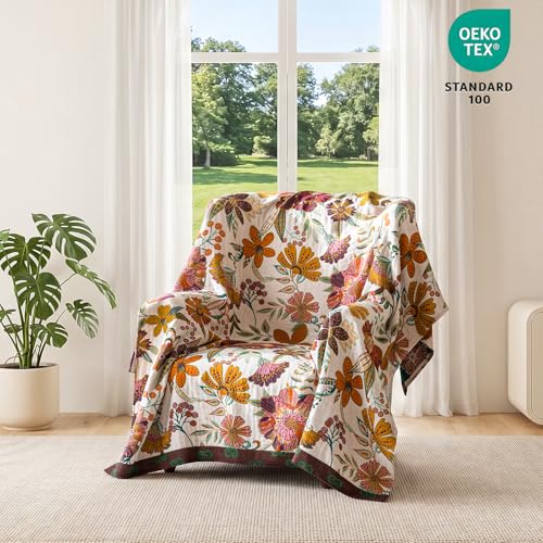 Image of MSGKV Fall Throw Blanket 60 inchx80 inch 100% Cotton Woven Muslin for Couch & Bed
