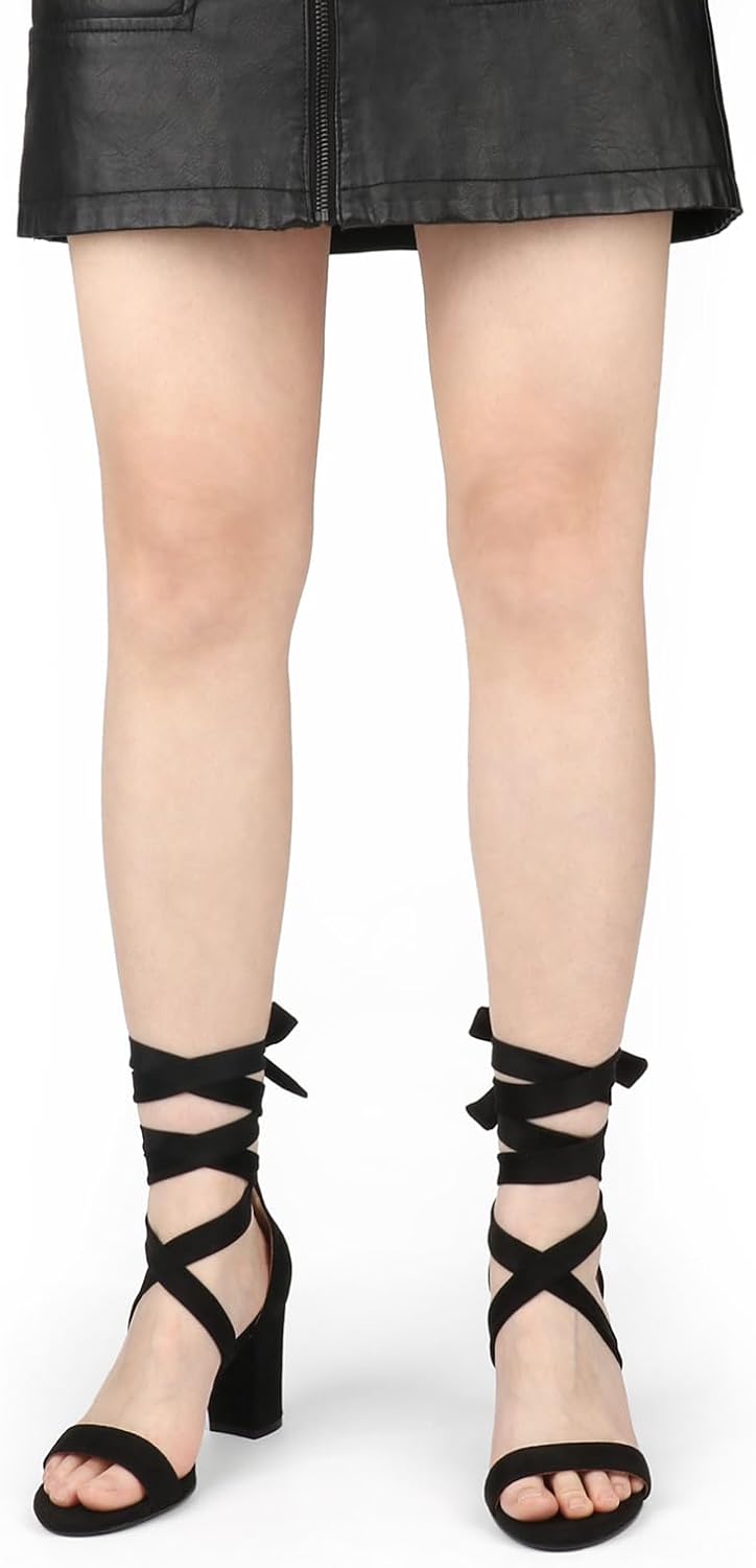 JOY IN LOVE Women's Lace Up Heels 3 Inch Chunky Block Heel Strappy Sandals - Image 2