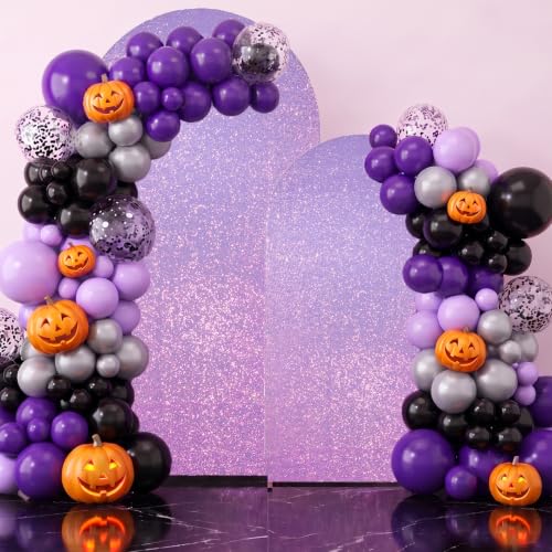 Image of Halloween Decorations Set of 2 Arch Backdrop Cover Purple Sequin Arch Cover