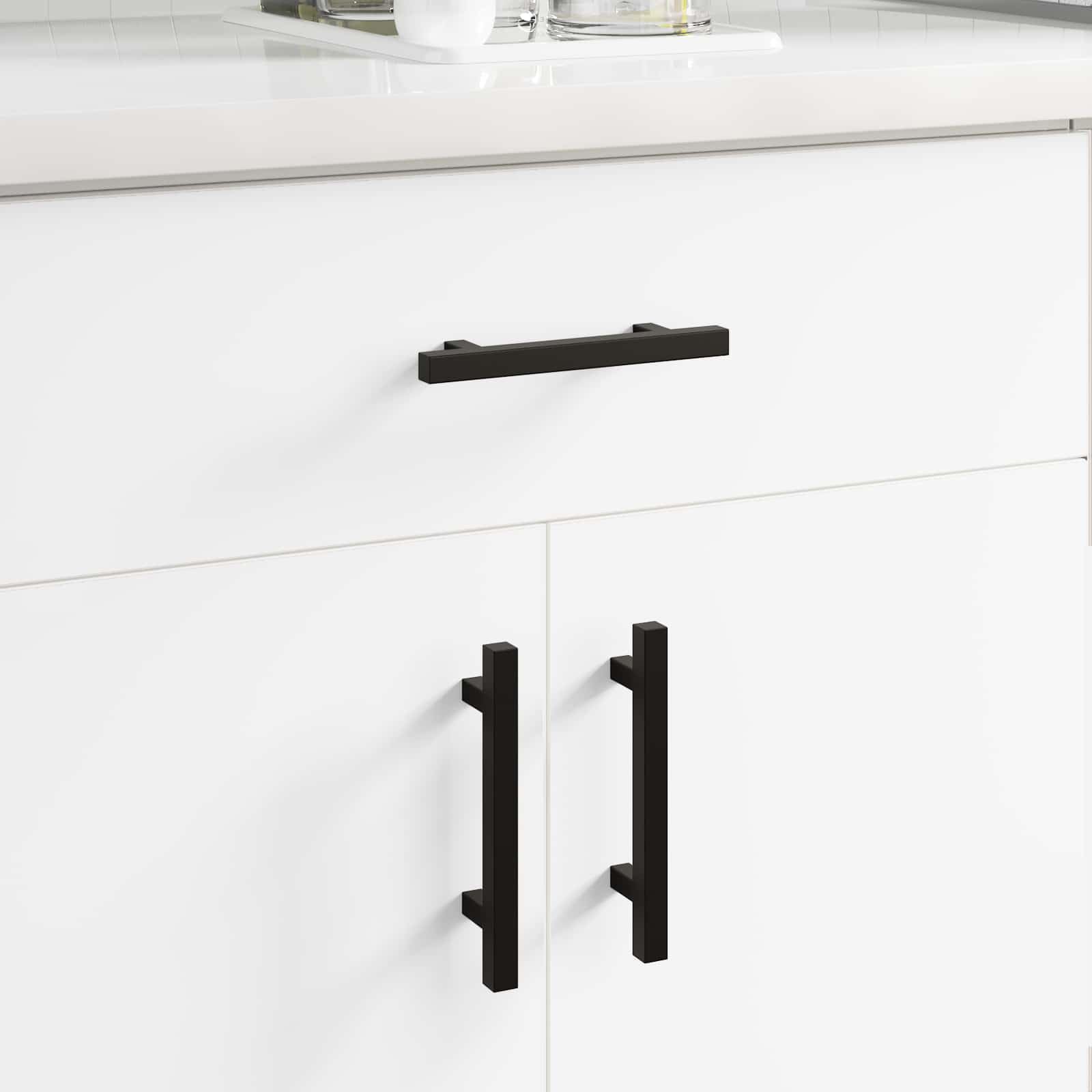 Set di 12 maniglie per armadi, colore nero, in acciaio inox, 150 mm, moderne, opache per mobili da cucina, comò e cassetti, maniglie angolari per credenze e ante degli armadi