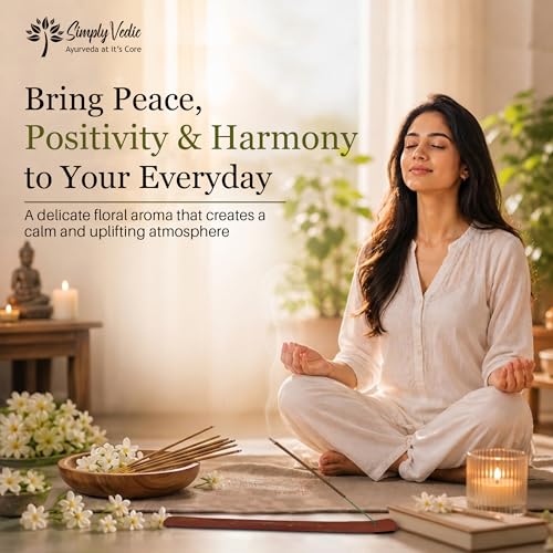 Image of Simply Vedic Luxe Jasmine Incense Sticks (50 Sticks) Hand Rolled Masala Agarbatti with Holder | Natural Long Lasting Fragrance for Puja Home Fragrance Meditation Floral Aroma Low Smoke
