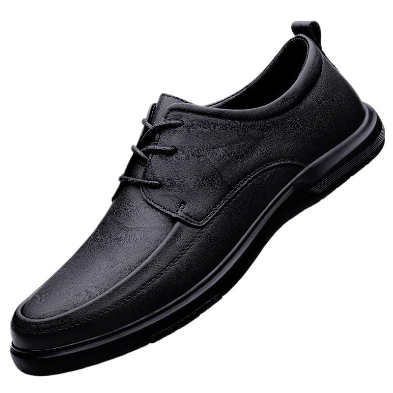 Men's Business Oxford Dress Shoes | Casual Lace-Up Faux Leather Shoes with Round Toe | Slip-Resistant Block Heel | Comfortable Non-Slip Formal Footwear