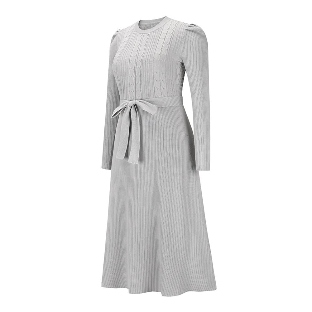 IDOPIP Femmes Automne Hiver Pull Robe Chandail Manches Longues Élégante Tricot Col Rond Midi Robe