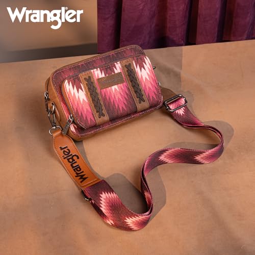 Image of Wrangler Aztec Crossbody Bag for Women Multi Pocket Shoulder Bag Boho Cross Body Wallet Purse