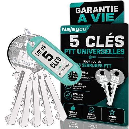 LOT 5 CLÉ PASS PTT F10 Q10 R10 S10 T10 SPÉCIAL LIVREURS ET FACTEURS | F Q R S T | POUR SERRURES DE BOÎTES AUX LETTRES ET PORTES D’IMMEUBLES | GARANTIE A...