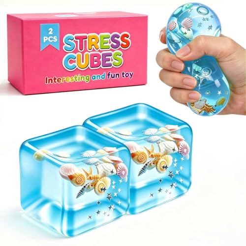 Image of Squeeze Toys Squishies Stress Cube - 2 Pack Stress Relief Fidget Toy for Teens & Adults, Soft TPR Sensory Squeeze Toy for Anxiety Relief, Cool Office Desk Decor & Party Favors, Durable & Washable