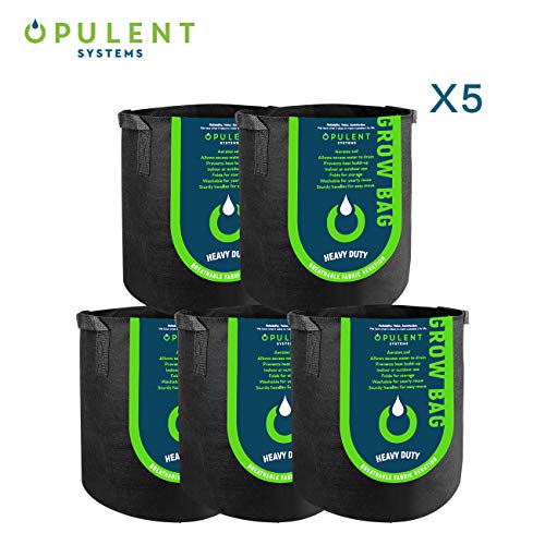 OPULENT SYSTEMS 5-Pack 3 Gallon Grow Bags Heavy Duty Thickened Nonwoven Fabric Containers