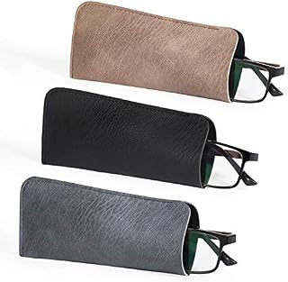 Hifot Leather Eyeglasses Case 3 Pack, PU Leather Soft Reading Glasses Pouch Spectacles Bag for Women Men Kids