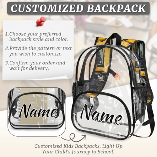 BulldozerPersonalized Clear Small Backpack for Stadium Events Construction Vehicle Custom Transparent Backpacks with Name Heavy Duty PVC Plastic See Through Clear Bag for Concerts4