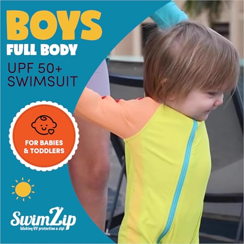 Image of SwimZip UPF50+ Boys Swim Shirt, Long Sleeve One Piece Kids Sunsuit
