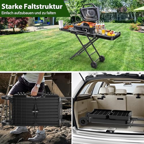 Denmay Grilltischwagen für Weber Q100 Q200 Q300 Serie, Enders Urban, Nexgrill, Ninja Woodfire Grill, Pizzaofen, Solo Stove, Burnhard Wayne, Grillständer mit Rädern für die Meisten Tragbaren Grills