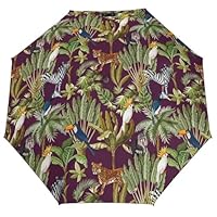 Buewutiry Compact Umbrella for Rain - Cute Parrot Baboon Leopard Zebra Portable 3 Folding Small Umbrella for Sun Travel Umbrella Compact for Women Men with Travel Essentials