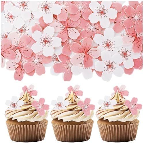 Adornos De Flores para Magdalenas, 60 Uds., Oblea De Papel, Adornos para Pasteles De Cereza, Decoraciones para Pasteles De Cumpleaños, Bodas, Baby Shower, Decoración para Pasteles
