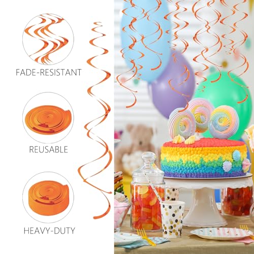Image of Orange Hanging Swirls Party Decorations 30 Pack- Extra Long Double Swirl Ceiling Decorations for Halloween, Baby Shower, Christmas, Wedding, Birthday Decorations| Reusable Orange Streamers with Hooks