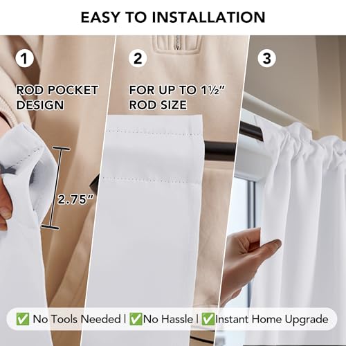 Image of Deconovo Rod Pocket Window Panels Thermal Insulated Blackout Curtains for Kids Room 38 x 63 Inch Greyish White 2 Curtain Panels