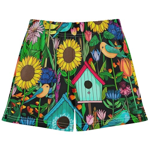 Colorful Vibrant Garden Girls Shorts Floral Casual Athletic Summer Pajama Activewear Comfy Youth Clothes, X-Small