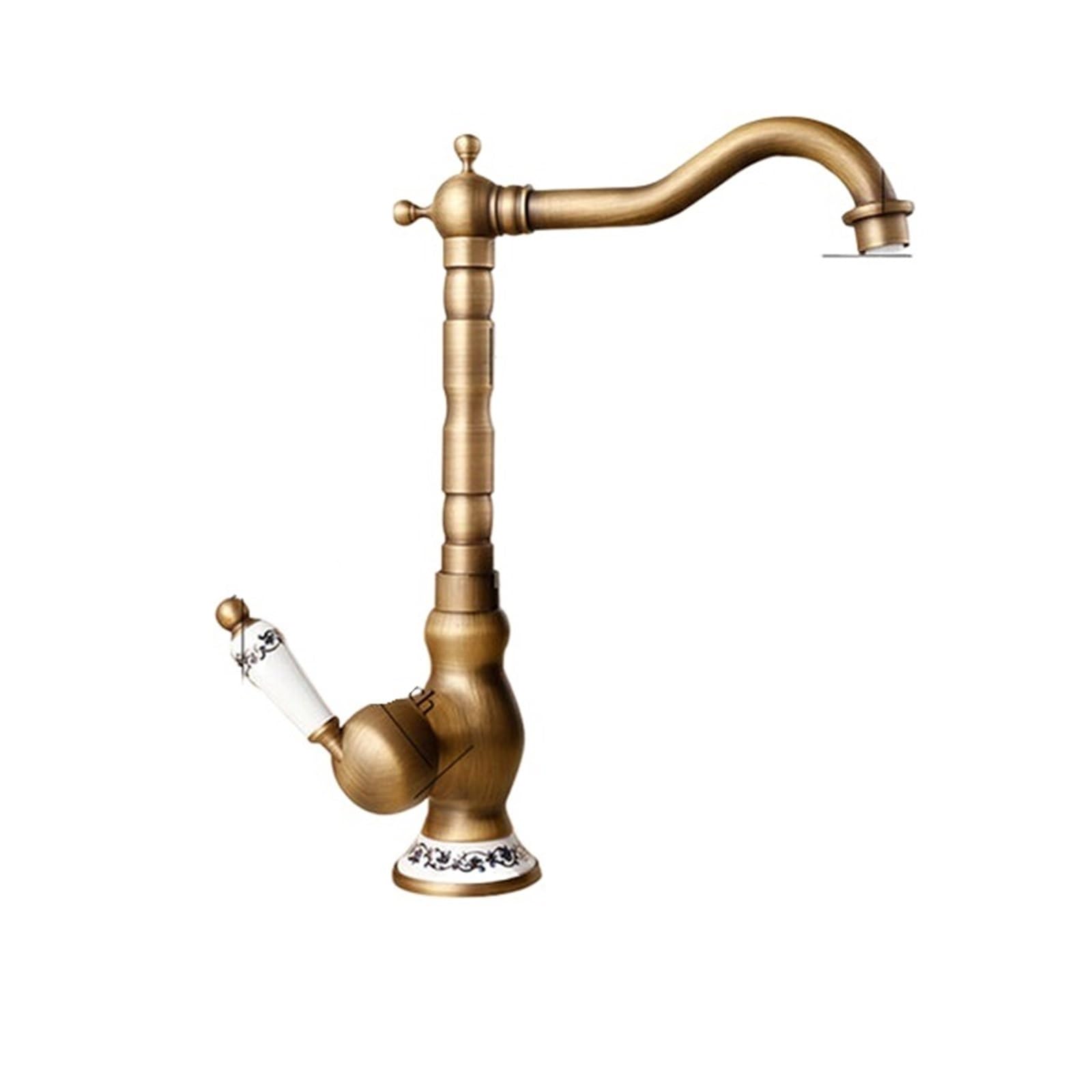 Robinet de lavabo anti-éclaboussures grand mitigeur haut rotatif en laiton patiné crème