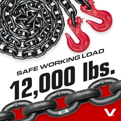 VULCAN Binder/Safety Chain Tie Down with Grab Hooks - Grade 80-1/2 Inch x 10 Foot - 12,000 Pound Safe Working Load