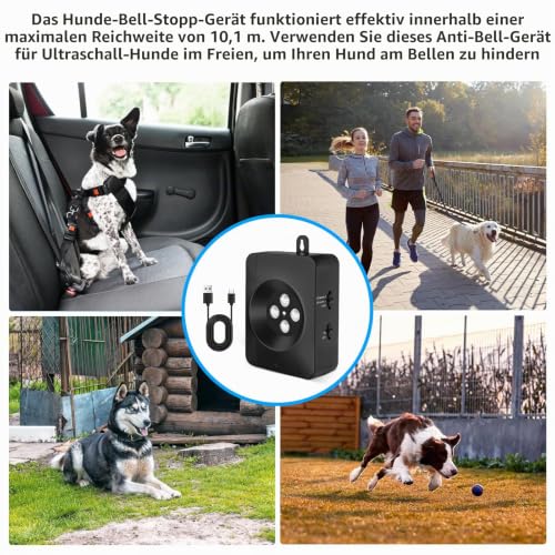 Anti Bell Gerät Hunde, 4 Sendern Wiederaufladbares Antibell für Hunde, Antibell für Kleine Mittel Große Hunde, 33Fuß Automatisch Antibell Ultraschall Gerät Sicher Hundebellen Stoppen Innen Draußen