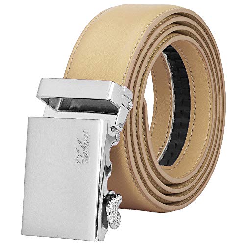 Image of Falari Men Unisex Genuine Leather Ratchet Dress and Casual Belt, Automatic Sliding Buckle, Trim to Fit