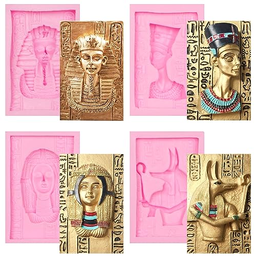 Egyptian Pharaoh Silicone Fondant Mold, Sphinx Anubis Cleopatra Chocolate Kitchen Baking Molds for Cake Decoration Cupcake Topper Candy Sugar Craft Gum Paste Clay Resin