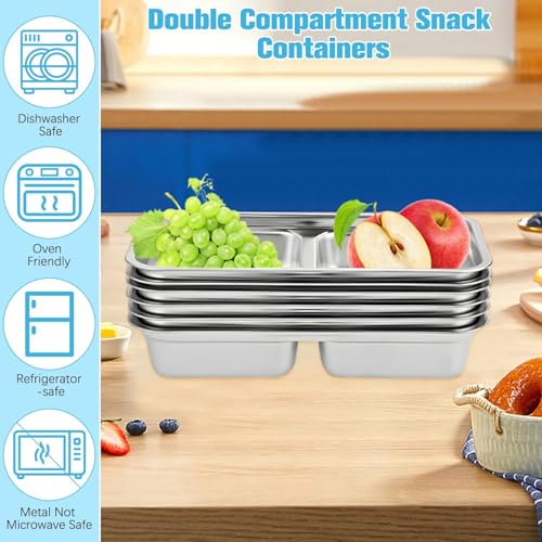 Image of Honbuty Stainless Steel Snack Containers, Grab and Go Snack Containers Reusable, Double Compartment Food Storage Containers with Lids for Travel and Outdoor Camping