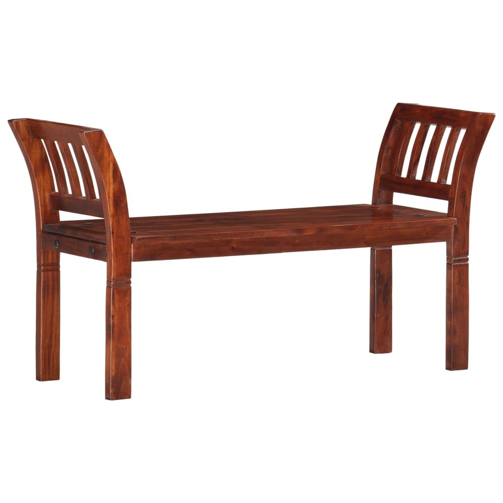 Générique Ławka 111 cm lite drewno akacjowe orzech włoski | Eleganckie, zakrzywione podłokietniki, łatwe w montażu, do przedpokoju, kuchni, jadalni