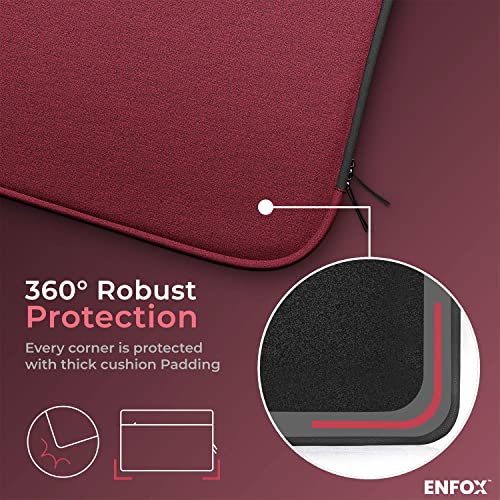 Image of ENFOX� 360� 14 Inch Protection Water Resistance Super Premium Laptop Sleeve Cover Case Slim Bag with Handle Front Pocket Unisex Portable Air Light Design (Maroon Red - WITH CHARGER COVER, 14 Inch)