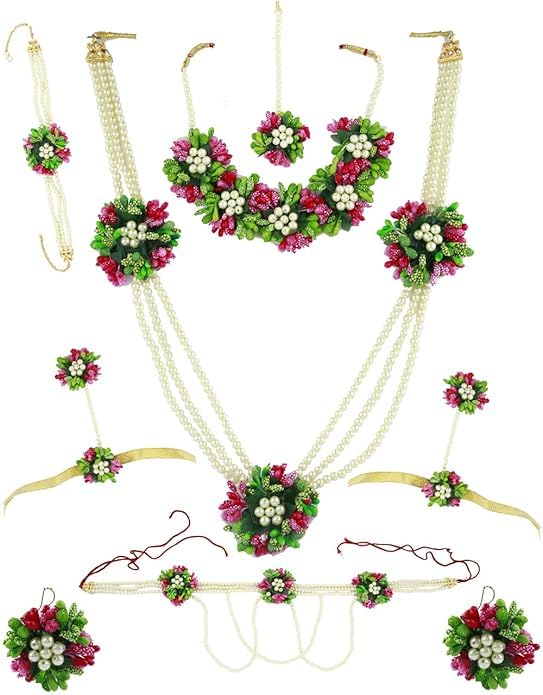 Jewellery Designer Multi Colour Bridal Flower Jewellery Combo Set For Haldi, Mehndi, Sangeet, Godbharai, Maternity Shoot for Women & Girls.-image-8