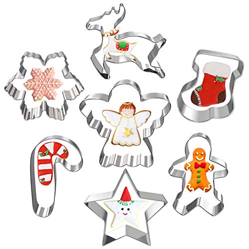 Hibery 7 Pcs Christmas Cookie Cutters, Holiday Cookie Cutters Christmas Shapes, Snowflake, Star, Angel, Gingerbread Man Cookie Cutters and More