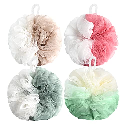 Image of Fu Store Loofah Sponge Shower Loofahs 4 Colors Bath Sponges Body Scrubbers | Mesh Balls Luffa for Rich Lather Exfoliating Wash Back Scrubber Bathroom Men Women 4 Pack Cleaning Bathing Accessories