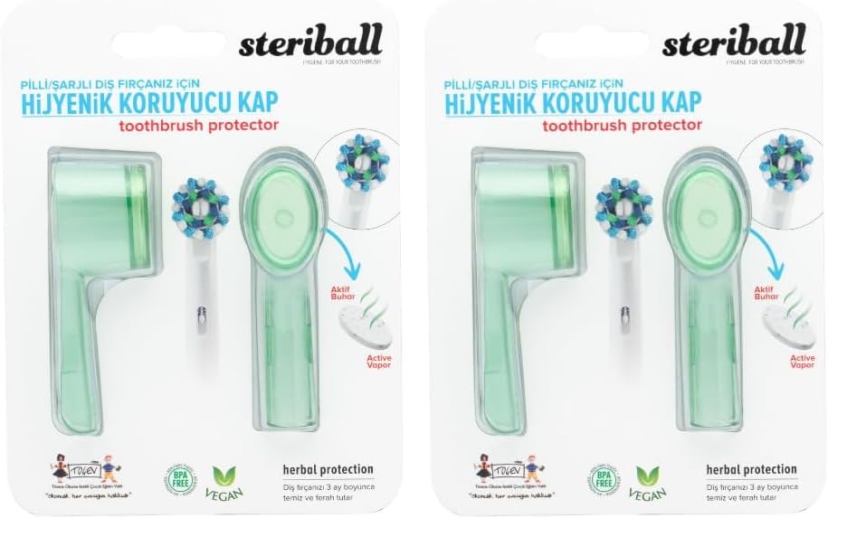 STERIBALL ŞARJLI VE PİLLİ DİŞ FIRÇALARI İÇİN HİJYENİK DİŞ FIRÇASI KORUMA KABI-2'Lİ YEŞİL X 2 2li paket