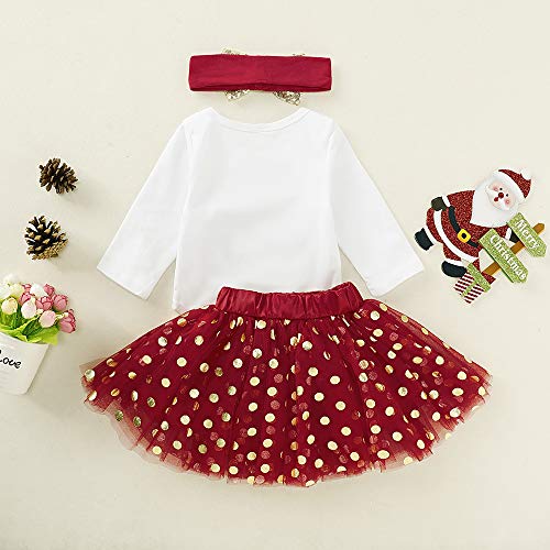 Baby Girl 1st Christmas Outfits Letter Print Romper+Polka Dot Tutu Dress+Headband 3PCS Clothes Set4