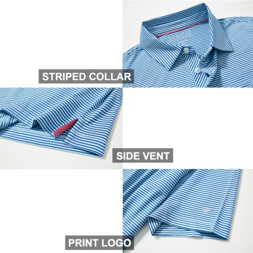 Image of Men's Golf Polo Shirts Short Sleeve Striped Performance Moisture Wicking Dry Fit Golf Shirts for Men