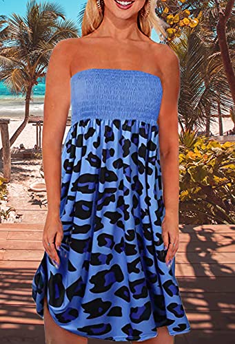 Image of Zyyfly Strapless Dress for Women Summer Beach Boho Smocked Tube Top Dress