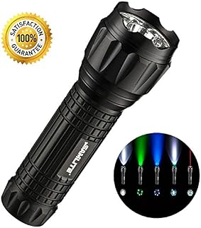 SAMLITE- LED Tactical Flashlight With 5 Options, Bright LED Light, Red Pointer, UV