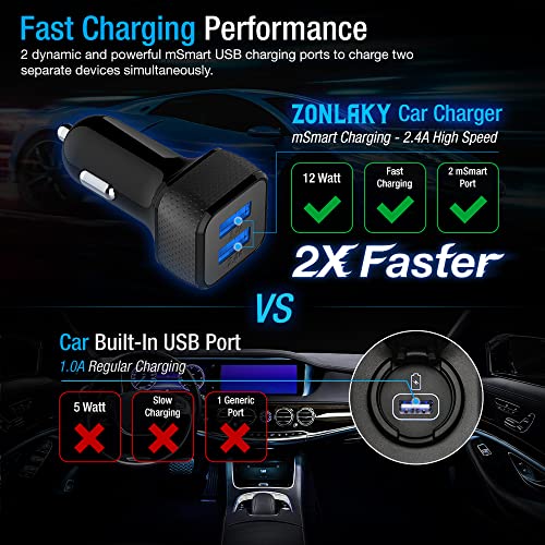 Zonlaky Car Charger 2 Pack, 24W Dual Usb Car Charger - Black, Smartusb Port Car Adapter Compatible Iphone 13/12/11/Xr/Xs, Ipad Pro/Air 2/Mini, Lg, Pixel, Galaxy (Not Compatible With Quick Charge) #TOP1