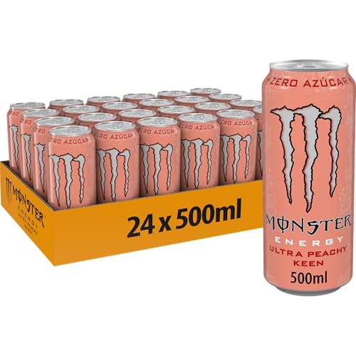 Monster Energy Ultra Peachy Keen, Bebida Energética Sin Azúcar, Pack 24 latas de 500 ml
