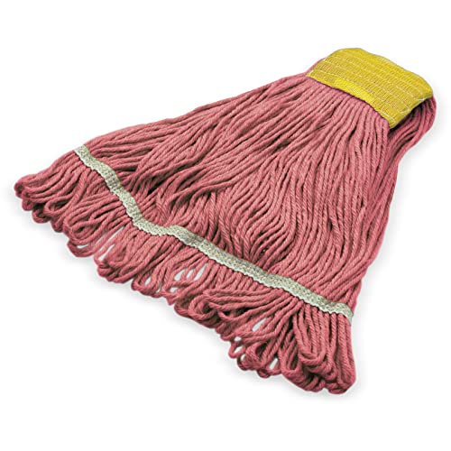 Image of SPARTA Flo-Pac Cotton Mop Head, Loop-Ended, Wide Band with 5 inch Yellow Band for Organized Cleaning, Small, Red, (Pack of 12)