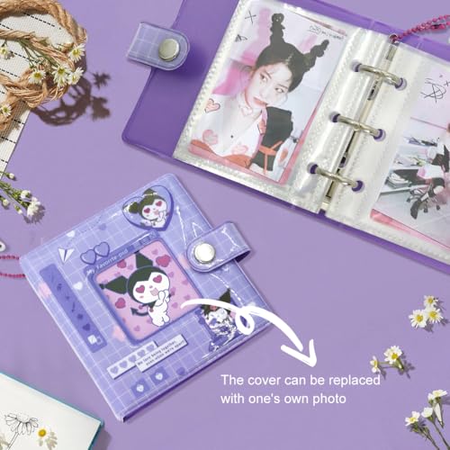 Image of HASTHIP Photo Album Hold Up 40 Photos of 3'' Binders Double Side Clear PVC Photo Cards Holder Pocket Kawaii Cartoon Instant Square Films Mini Album for Polaroid Photos, Kpop Star Photocard Binder